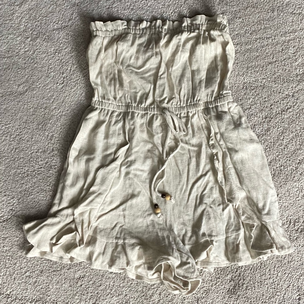 Pink Lily Cream Strapless Romper